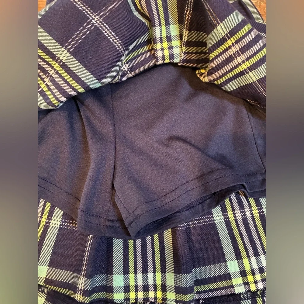 Justice Girl’s Faux Wrap Plaid Skort in Navy, Mint & Light Purple Size Small 7-8